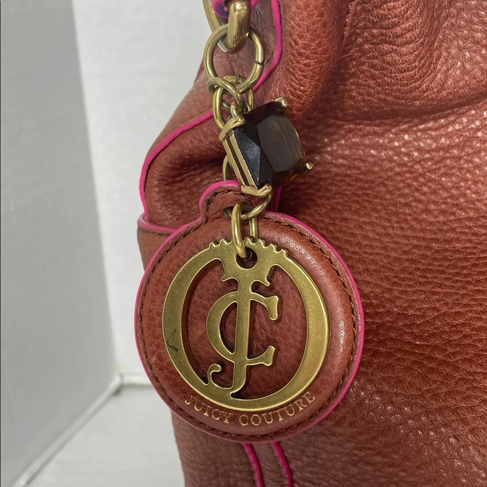 Vintage Juicy Couture tan leather pink trim hobo shoulder bag